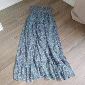 Stradivarius Womens Green Floral Strapless Maxi Dress Sz S Whimsy Fairy Boho